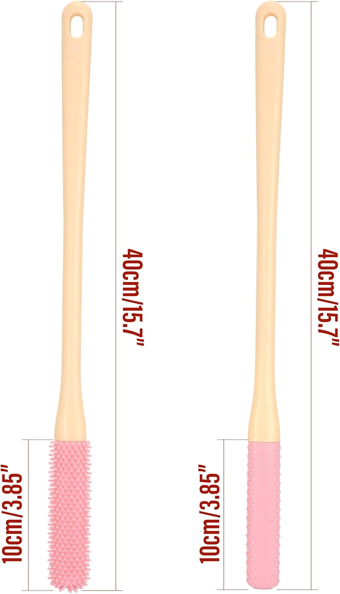 2 Pack Toe Cleaning Brush - Long Handled Portable Silicone Gap Brushes, Soft Rubber Exfoliating Foot Scrubber for Bath Shower, Crevice Gentle Cleaner for Seniors Elderly Men & Women Feet Scrub, Pink