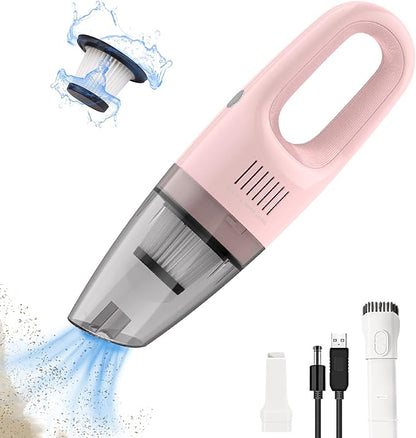 Cordless Portable Car Vacuum Cleaner, High Power Mini Handheld Vacuum, Rechargeable Lightweight Desk Duster Detailing Kit for Auto Interior Apartment Kitchen, Aesthetic Car Accessories for Women (Pink