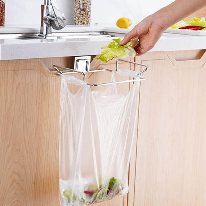 2 Pack Stainless Steel Trash Bag Holder, Garbage Storage Bags Rack, Hanging Garbage Bag Storage Organizer Rack for Kitchen Cabinets Doors and Cupboards Towel Gloves Hanger