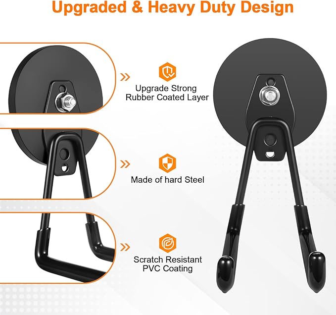 ENUODA Magnetic Hooks Heavy Duty Rare Earth Magnets with Hooks Large Magnetic Tool Holder for Hanging Garden Tools, Drills, Shovels, Brooms, Hoses, Extension Cord, Garage Organization, 4PCS