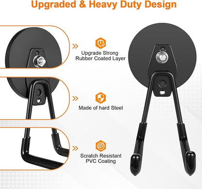 ENUODA Magnetic Hooks Heavy Duty Rare Earth Magnets with Hooks Large Magnetic Tool Holder for Hanging Garden Tools, Drills, Shovels, Brooms, Hoses, Extension Cord, Garage Organization, 4PCS