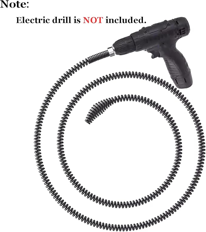 10mm Heavy-Duty Drain Auger Snake Cable with Drill Adapter - 6.5Ft/2M Flexible & Reusable Plumbing Clog Remover for Kitchen, Bathroom, Toilet, Shower Sink & Pipe