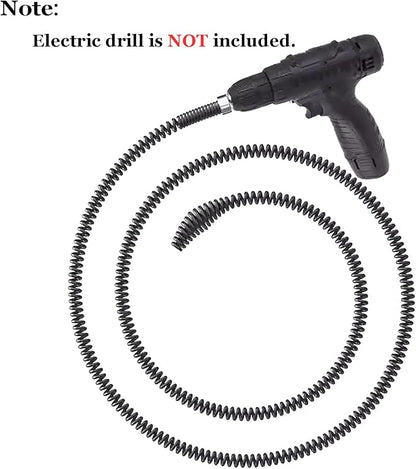 10mm Heavy-Duty Drain Auger Snake Cable with Drill Adapter - 6.5Ft/2M Flexible & Reusable Plumbing Clog Remover for Kitchen, Bathroom, Toilet, Shower Sink & Pipe