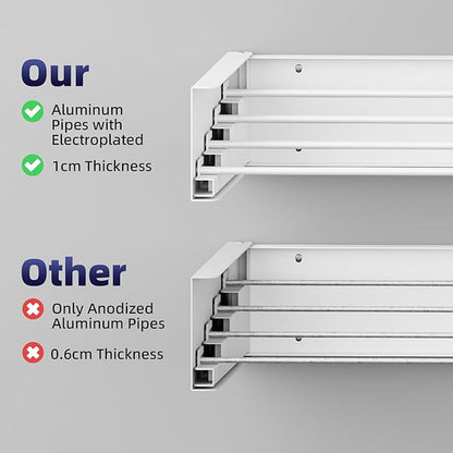 ZMBESUP Upgrade Small Wall Mounted Drying Rack with 4 Hooks, 23.6" Compact Foldable Laundry Rack for Apartment, Space Saving Collapsible Design, Includes Template for Small Bathroom & Balcony (White)
