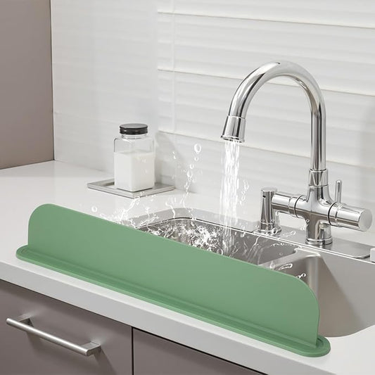 19.3 inch Silicone Sink Splash Guard, Splash Guard for Kitchen Sink Area, Backsplash Protector for Kitchen Countertop & Bathroom Bathtub with Non-Slip Strong Suction, Sage Green