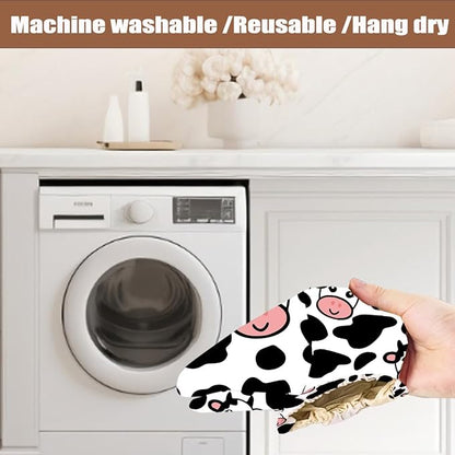 2Pcs Cow Plastic Bag Holder 22.5x9 Inch, Cute Cows Wall Mount Plastic Bag Organizer with Drawstring, Reusable Grocery Bags Storage Dispenser for Home Kitchen Pantry Decor, Cow Gifts for Women Mom