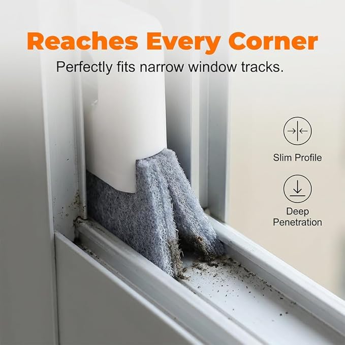 Magic Window Track Cleaner, 2026 Upgraded Window Groove Cleaning Brush Tools Set, Creative Handheld Cleaning Brush for Tile Grout Lines, Car Vents, Sliding Door Track (2, White+Grey)