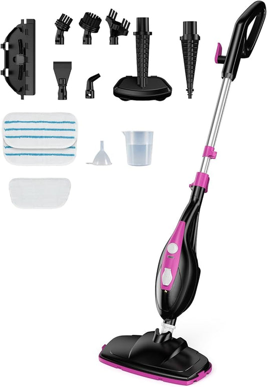 14-in-1 Steam Mop, 1550W Detachable Handheld Steam Cleaner for Floor Cleaning, 16.4 FT Cord, 2 Washable Pads, Multi-Purpose Floor Steamer for Hardwood, Carpet, Tile, Grout