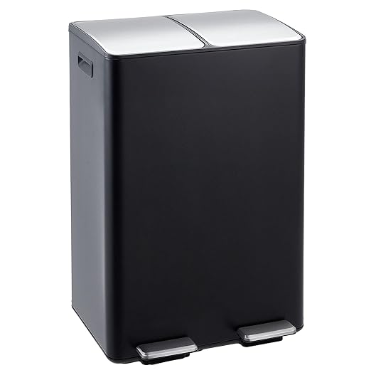 Takywep 2 x 8 Gal (2 x 30L) Kitchen Dual Trash Can, Stainless Steel Double Trash Can with 2 Removable Inner Buckets, Soft-Close Lid, Double Compartment Recycling Bin for Kitchen Home Office, Black