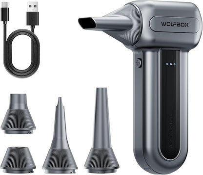 WOLFBOX MF60&MF70 Compressed Air Duster-110000RPM Super Power Electric Air Duster, 3-Speed Adjustable Rechargeable Cordless Air Blower with Fast Charging for PC Keyboard Cleaning, Car, Home (Gray)