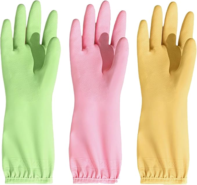 Dishwashing gloves Medium rubber dish gloves for women cleaning 3 Pairs pvc Kitchen Cleaning Glove Reusable