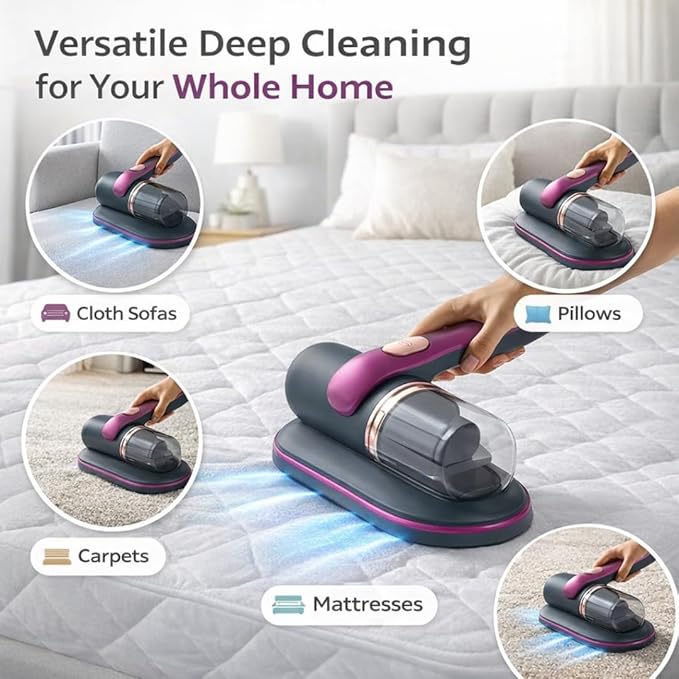 Mattress Vacuum Cleaner, Handheld UV Bed Vacuum Cleaner Effectively Clean Up Bed, Pillows, Cloth Sofas, Carpets and Ther Fabric Surfaces