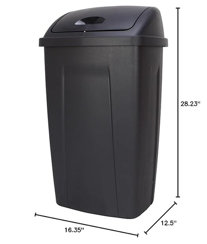 13 Gallon Trash Can, Plastic Swing Top Kitchen Garbage Trash Can, Black