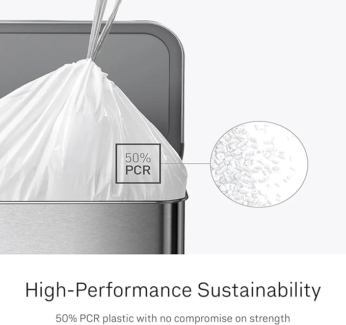simplehuman Code H Custom Fit Liners, Drawstring Kitchen Trash Bags,1-by-1 Mess-Free Dispense, Extra Thick & Double Seamed, 50% PCR Plastic, 30-35 Liter / 8-9 Gallon, White, 60 Count (Pack of 4)