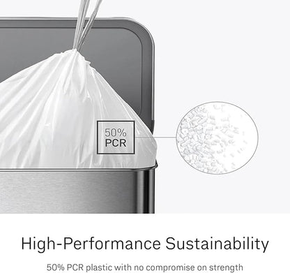 simplehuman Code H Custom Fit Liners, Drawstring Kitchen Trash Bags,1-by-1 Mess-Free Dispense, Extra Thick & Double Seamed, 50% PCR Plastic, 30-35 Liter / 8-9 Gallon, White, 60 Count (Pack of 4)