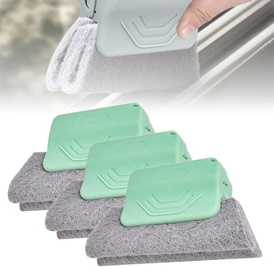 3 Pcs Magic Window Track Cleaner, Window Groove Cleaning Brush Tools Set, Sliding Door Tracks, Tile Grout Lines, Multipurpose Cleaning Brush for Window Grooves Shutter Slats, Car AC Vents (Green)
