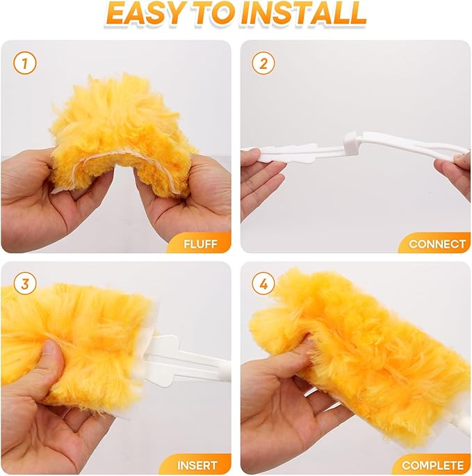 40Pack Duster Refills with Handle - Heavy Duty Multi Surface 360 Microfiber Refills: Unscented Disposable Dusters Kit for Cleaning Dusting Furniture Blind Ceiling Fan(40 Pcs+ 1 Handle)
