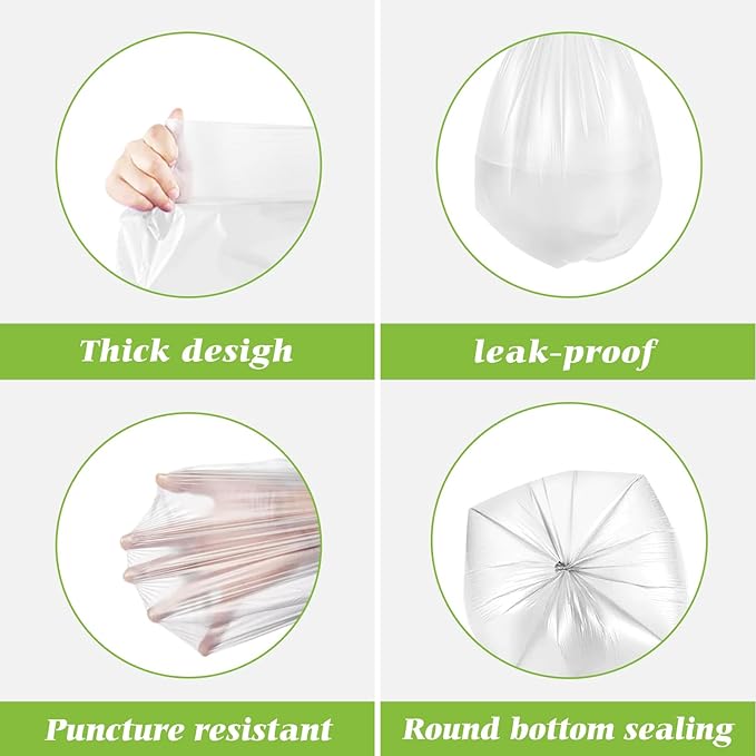 2 Gallon 220 Counts Strong Trash Bags Garbage Bags by Teivio, Bathroom Trash Can Bin Liners, Small Plastic Bags for home office kitchen (Clear)