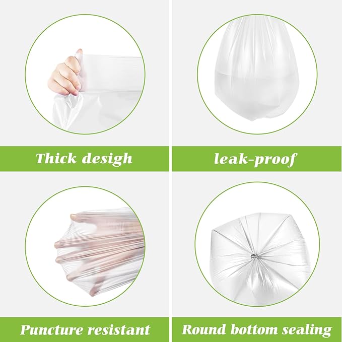 Teivio 2.5 Gallon 180 Counts Strong Trash Bags Garbage Bags, Bathroom Trash Can Bin Liners, Small Plastic Bags for home office kitchen, Clear