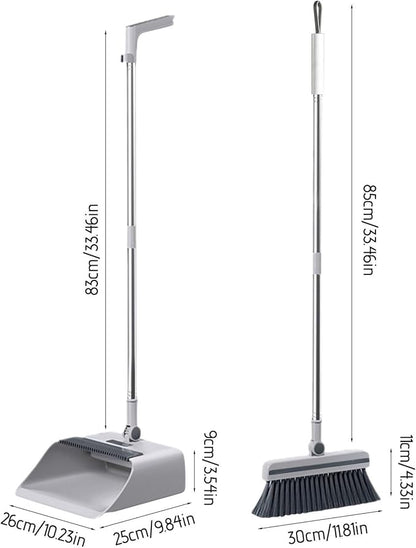 3-in-1 Broom and Dustpan Set with Cleaning Teeth, 38" Stainless Steel Long Handle,Standing Storage, Indoor Sweeping Combo for for Home & Kitchen, Brooms with Dustpan Combo Set, White