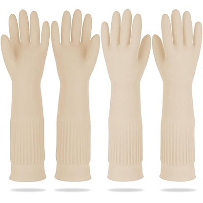 DABOGOSA Mamison 2 Pairs Reusable Waterproof Household Dishwashing Cleaning Rubber Gloves, Non-Slip Kitchen Glove (Ivory, XL (Pack of 2))