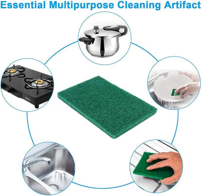 8PCS Scouring Pad - Premium Heavy Duty Scrub Pads, Reusable Household Green Dish Scrubber, Multipurpose Scour pad - for Kitchen Scrubber & Metal Grills, 3.9 x 5.9 x 0.36IN