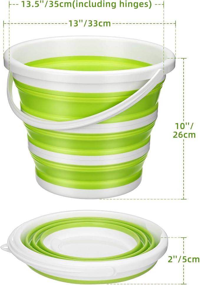 Collapsible Bucket with Handle, Space Saving Silicone Mop Bucket, Portable Foldable Cleaning Bucket for Home, Camping, Car Wash, Laundry, Kitchen & Outdoor Use (Green)