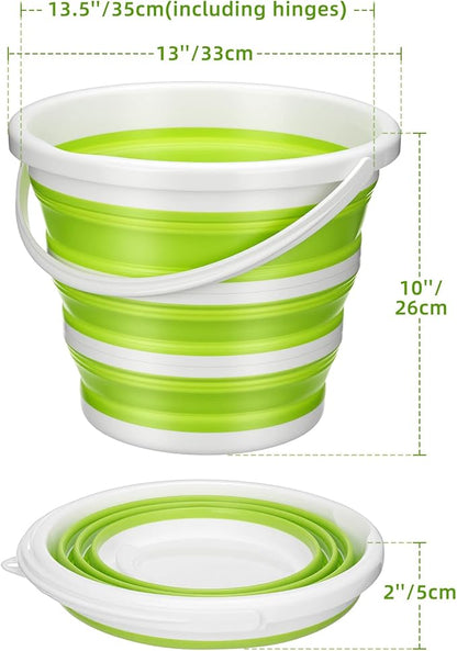 Collapsible Bucket with Handle, Space Saving Silicone Mop Bucket, Portable Foldable Cleaning Bucket for Home, Camping, Car Wash, Laundry, Kitchen & Outdoor Use (Green)