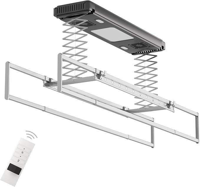 Ceiling Mounted Clothes Electric Ceiling Drying Rack 110V-120V, Ceiling Clothesline with Built-in Timer Heater,withDrying/Remote and Light 24W for Laundry/Indoors/Garage