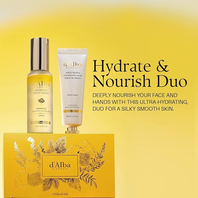 d'alba Piedmont White Truffle Vegan Gift Set, First Aromatic Spray Serum and Hand Serum&Cream, Hydrate & Nourish Duo Gift Set, Face & Hand Moisturizer Set