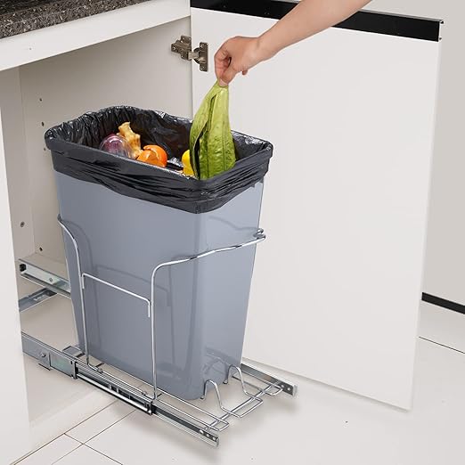 VEVOR Pull-Out Trash Can, 29L Single Bin, Under Mount Kitchen Waste Container with Slide and Handle, 110 lbs Load Capacity Heavy Duty Garbage Recycling Bin for Kitchen Cabinet, Sink, Under Counter