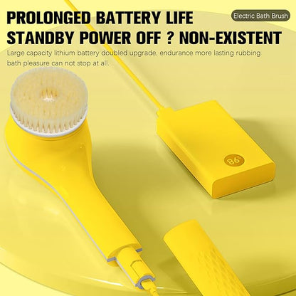 Electric Body Brush Set for Showering,Exfoliating Bath Brush Long Handle for Shower Lotion Applicator for Back Silicone Body Scrubber with 6 Shower Brush Heads for Women Men Gifts (Yellow)