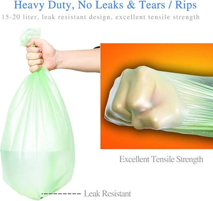 Jaoul Trash Bags 4 Gallon, Small Garbage Bags Strong Tear & Leak Resistant, Unscented Trash Bags for Kitchen, Bathroom, Office, Restroom, Car, Green, 60 Counts