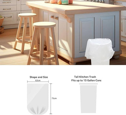 WAIKAS Trash Bags 13 Gallon, 20 Count, Medium Garbage Bags, No Flaps/Ties, 62x75cm,16.8g/pcs, Unscented, White