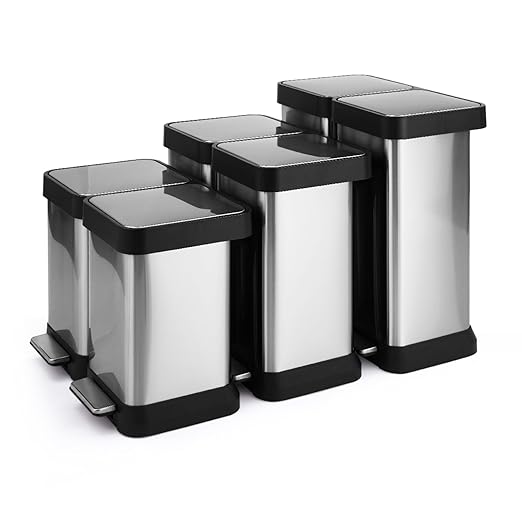 GarveeHome 16 gal Step-Open Dual Trash and Recycling Bin with Soft-Close Lid, Modern, Minimalistic for Home, Kitchen, Laundry Room, Office, Bedroom, Bathroom, Without Inner Bucket, 60 L(2x30 L)