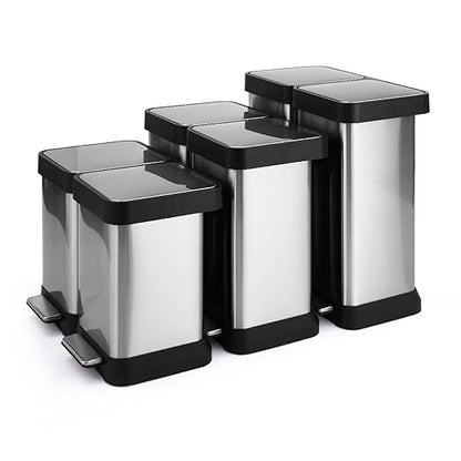 GarveeHome 16 gal Step-Open Dual Trash and Recycling Bin with Soft-Close Lid, Modern, Minimalistic for Home, Kitchen, Laundry Room, Office, Bedroom, Bathroom, Without Inner Bucket, 60 L(2x30 L)