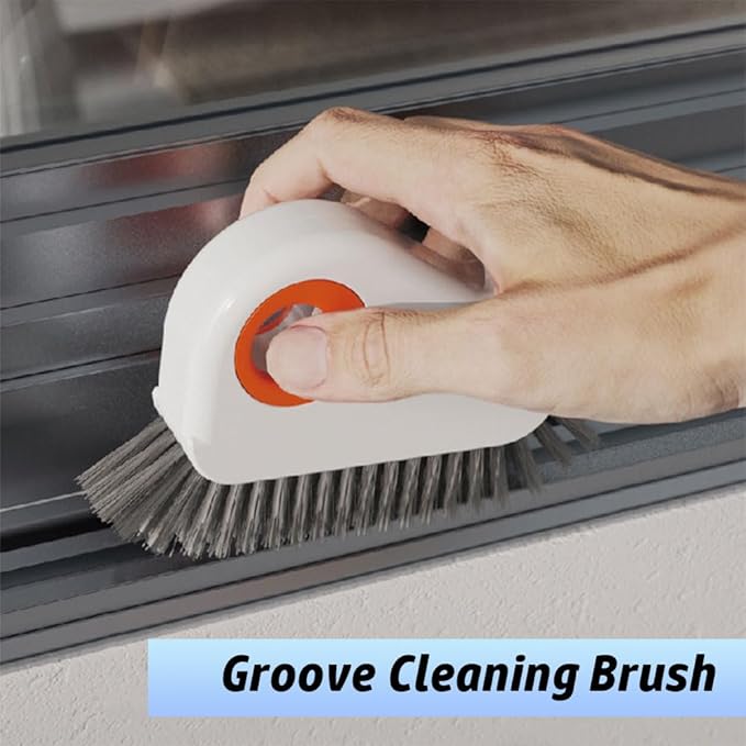 2 in 1 Groove Cleaning Brush Window Track Cleaning Tools, 2026 New Multifunction Hard Bristle Crevice Brush with Scraper for Shutter Door, Sliding Door, Window Sill, Window Seal (Gray)