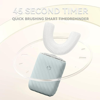 Ultrasonic Automatic Electric Toothbrush for Adults- U Shaped self Brushing Toothbrush, 360° Mouth Cleaning, 5 Modes for Whitening, IPX7 Waterproof Rechargeable (Light Blue)