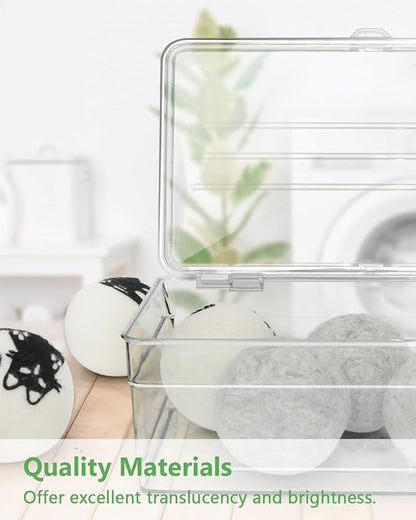 Dryer Sheet Holder - Dryer Ball Holder, Dryer Sheet Dispenser, Acrylic Dryer Sheet Holder Container with Lid, Bathroom Storage Containers for Laundry Pods, Clips, Dryer Balls and Sheets (No Balls)