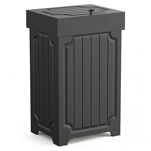 Povrgive Wood Trash Can Cabinet, 13 Gallon Hidden Kitchen Garbage Can with Lid, Farmhouse Dog Proof Trash Can, Metal Ring Included, 16" L x 13" W x 26.5" H, Black