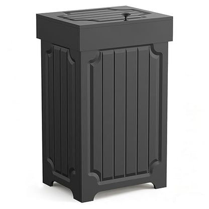 Povrgive Wood Trash Can Cabinet, 13 Gallon Hidden Kitchen Garbage Can with Lid, Farmhouse Dog Proof Trash Can, Metal Ring Included, 16" L x 13" W x 26.5" H, Black