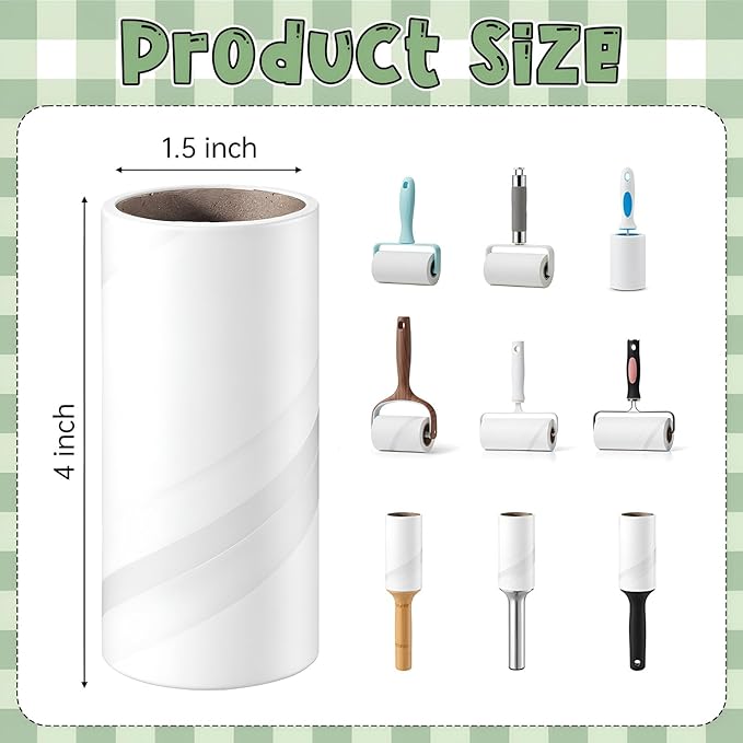 2Pcs Lint Roller Refills 4 inch Extra Sticky Pet Hair Roller Replacement Refills 60 Sheets per Roll Inside Diameter 1.5 Inch (Pack of 2, Total 120 Sheets, 4 inch)