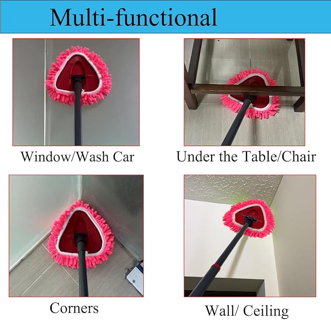 6 Pack Spin Mop Head Replacements Compatible with OCedar Easywring 1 Tank,4 Chenille Duster Mops Pad Refill Compatible with Oceda,Includes 2 PCS Microfiber Mops,White Red Blue,Machine Washable