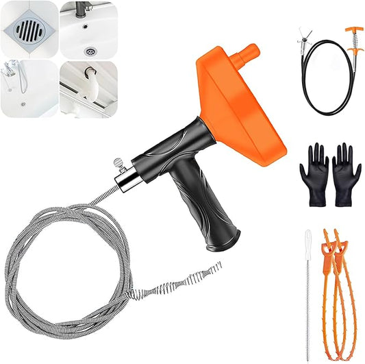 33 FT Drain Snake Auger, Plumbing Snake Drain Hair Clog Removal Tool, Sink Unclogger Drain, Heavy Duty Drum Auger, Cleaner Tool for Bathroom Kitchen Tub Shower Drain Clog Remover with Gloves