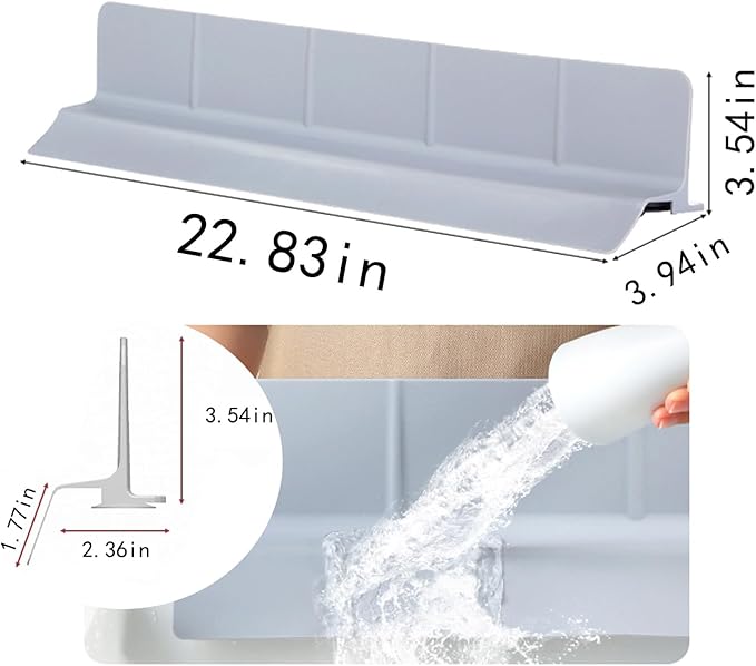 Food Grade Silicone Sink Splash Guard (23 Inch), 7 Strong Suction Cups Non-Slip Water Protector, Dishwasher Safe & Cuttable for Kitchen/Bathroom Countertops (Grey)
