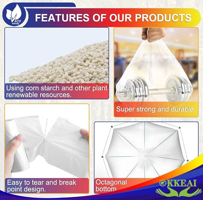 OKKEAI 8 Gallon Trash Bags 30L Garbage Bags Medium White Kitchen Trash Bags Wastebasket Liners for Bathroom,Home Office, Lawn,60 Count,Clear (Fits 7-10 Gallon Bins)