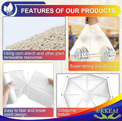 OKKEAI 8 Gallon Trash Bags 30L Garbage Bags Medium White Kitchen Trash Bags Wastebasket Liners for Bathroom,Home Office, Lawn,60 Count,Clear (Fits 7-10 Gallon Bins)