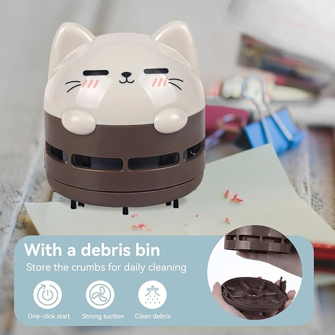 HERCHR Mini Crumb Vacuum Cleaner, Cute Desktop Vacuum Cleaner Desk Dust Cleaner Crumb Sweeper Mini Desk for Home, Office, Cars (Brown)