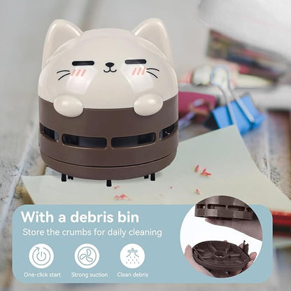 HERCHR Mini Crumb Vacuum Cleaner, Cute Desktop Vacuum Cleaner Desk Dust Cleaner Crumb Sweeper Mini Desk for Home, Office, Cars (Brown)