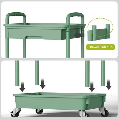 Sorgion 5 Tier Rolling Cart Organizer,Bathroom Cart Organizers with Wheels Laundry Room Organization Mobile Shelving Unit Utility Cart Storage Shelves Multi-Functional for Office, Home(Green)